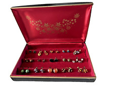 Vintage Jewelry Box Earring Organizer Travel Case Mid Century Lot 15 Pr Earrings