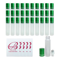 30pcs 10ml Frosted Glass Roller Bottles With Stainless Steel Ball And Green Cap