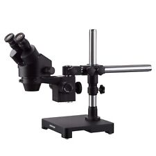 Amscope 7x-45x Stereo Zoom Binocular Microscope W Single Arm Boom Stand - Black