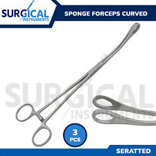 3 Pcs Foerster Sponge Forceps 9.50 Curved Surgical Veterinary German Grade