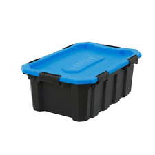 Hart 18 Gallon Water Resistant Plastic Storage Bins Black With Blue Lid