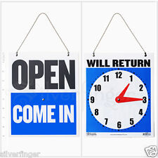  Open Closed Sign Will Return Clock Business Hours Hanging 2-sided 9x7