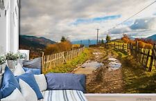 3d Autumn Country Muddy Path Fence Wallpaper Wall Murals Removable Wallpaper 164