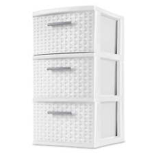 White 3 Drawer Storage Box Storage Bin Cabinets Weave Tower Durable Plastic