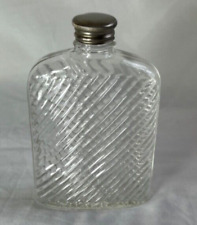 Vintage Universal Ribbed Curved Glass Hip Flask Patd Feb 8 1927 Screw Top Mint