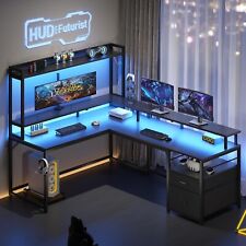 L Shaped Gaming Desk With Led Lights And Monitor Shelf 94.4 Home Office Desk
