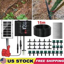 Solar Automatic Plants Watering Garden Drip Irrigation System Sprinkler Kit 15m
