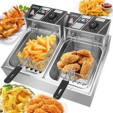 12l Electric Deep Fryer Dual Tank Stainless Steel Commercial Fry Cooker 5000w