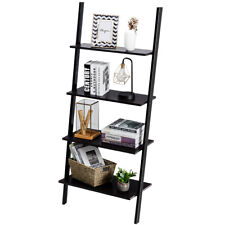 Industrial Ladder Shelf 4-tier Leaning Wall Bookcase Plant Stand Rustic Black