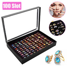 100 Slots Jewelry Ring Display Organizer Tray Holder Earrings Storage Boxes Case