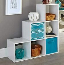 White Wooden 6 Cube Bookcase Storage Organizer 3-2-1 Shelving Bookshelf Decor