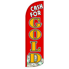 Windless Swooper Feather Flag Tall Banner Sign 3 Wide Cash For Gold Red Gold