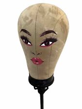 Vintage Millinery Canvas Cloth Mannequins Head Wig Hat Block Form Stand Display