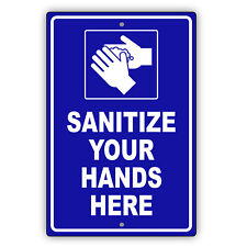 Please Sanitize Your Hands Here Safety Display Novelty Aluminum Metal Sign