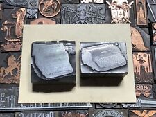 2 Antique Vintage Metal Typewriter Letterpress Print Type Cut Ornament Blocks