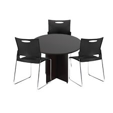 Gof 42 Round Table Set With 3 Black Chairs Espresso 4 Piece Table Set
