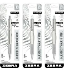3 Zebra F 701 Ballpoint Pens Stainless Steel With Knurled Grip Pk Of 3 Pens