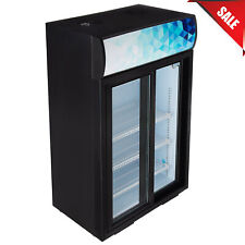 Countertop Display Refrigerator With Sliding Door And Merchandising Panel Black
