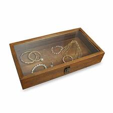 Mooca Wood Glass Top Jewelry Display Case Accessories Storage Wooden Jewelry