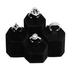 4 Ring Black Velvet Pedestal Display Jewelry Stand Holder With Metal Ring Clips