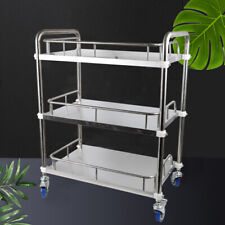 Stainless Steel Silver 3 Layers Laboratory Cart Trolley Omnidirectional Lockable