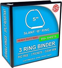 5 Inch Slant D Rings 3 Ring Binder Clear View Pockets Black