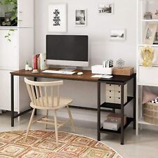 Home Office Computer Desk Small Study Writing Table With Wooden Storage Shelf