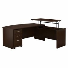 Series C Bow Front Sit To Stand L Shaped Desk Office Set Mocha Cherry