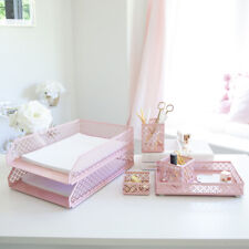 Blu Monaco Pink 6 Piece Cute Desk Organizer Set Cute Office Desk Accessories
