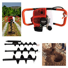 2 Stroke 52cc Gas Powered Post Hole Digger Auger With3pcs Earth Auger Drill Bits