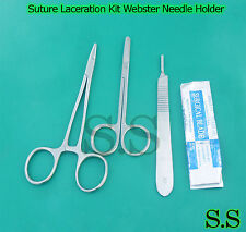3 Pcs Suture Laceration Kit Webster Needle Holder Scalpel Handle Blade 12