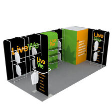 20ft Custom Tension Fabric Trade Show Display Booth Set With Cloth Hanging Racks