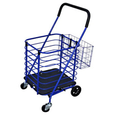 Rolling Shopping Utility Cart Blue Accessory Basket Folding Space Saver 50lb Cap