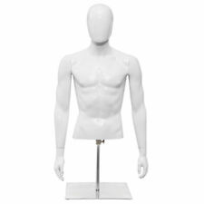 Half Body Mannequin Form Male Head Turn Display White