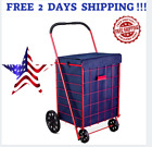 Folding Shopping Cart Liner Rolling Utility Blue Trolley Wheels Basket Hood Bag
