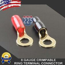 8 Gauge Gold Ring Terminals 20pc Pcs Pair Wire Crimp Cable Red Black Boots 38