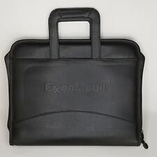 Exxon Mobil Zipper Portfolio Drop Carry Handles Black Leather 3 Ring Binder