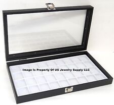 1 Glass Top Lid White 32 Space Jewelry Display Box Case Pendant Pin Brooch