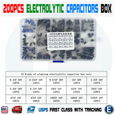 200pcs Electrolytic Capacitor Assortment Kit 01uf 220uf 15 Values Box Arduino