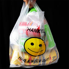 Medium T Shirt Bag 10 Bags Thank You Plastic Grocery Shopping Clear Carry Out Us