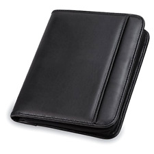 Pro Black Leather Portfolio With Zipper For Business Document Organizer 7x10