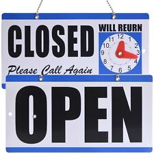 Open Closed Will Return Clock Sign With Hanger For Door Will Return Blue