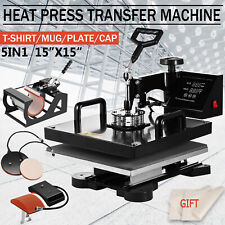 5 In 1 Heat Press Machine Digital Transfer Sublimation T Shirt Mug Hat 15x15