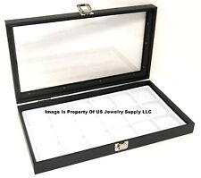 1 Glass Top Lid White 18 Space Organizer Display Box Case Jewelry Pocket Watch