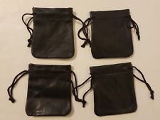 4 Black Genuine Leather Small 3 Drawstring Pouch Bag Jewelry Coin Renaissance