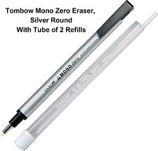 Tombow Mono Zero Eraser Round Silver With Tube Of 2 Eraser Refills