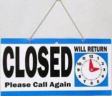 Open Closed Store Sign With Will Return Clock Blue
