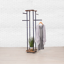 Industrial Pipe And Wood Shelf Clothes Rack 4 Way Garment Rack Clothing Rack