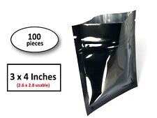 100 3x4 Small Glossy Black Double Sided Mylar Foil Ziplock Storage Bags