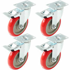 4 Pack 5 Inch Caster Wheels Swivel Plate Total Lock Brake On Red Polyurethane